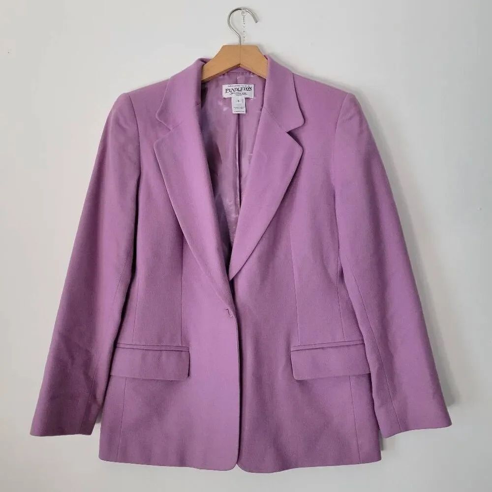 Pendleton 100% Virgin Wool Blazer Size 6 Petite Lilac Lined Classic Career Jacke